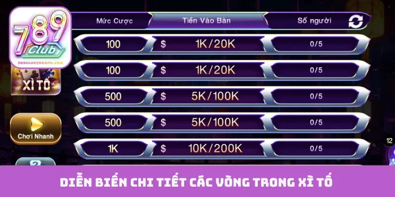 Diễn biến chi tiết các vòng trong xì tố