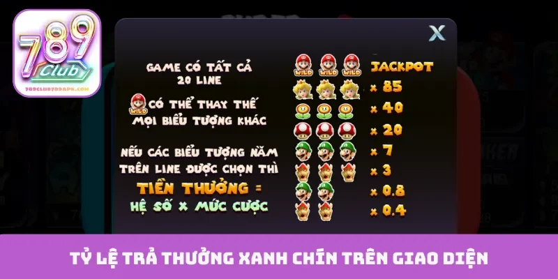 Tỷ lệ trả thưởng xanh chín trên giao diện